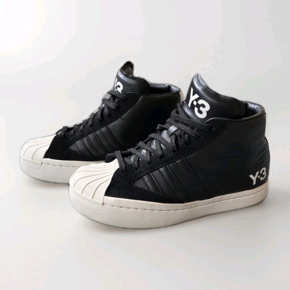 Adidas Y-3 Yohji Pro High Top Sneakers US 5 Black White Leather Shell Toe